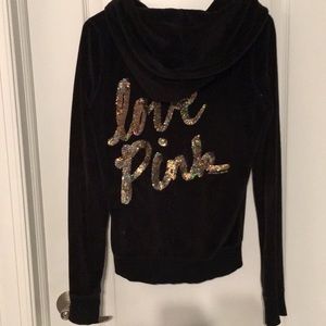 Black and gold PINK velour zip up